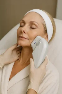 Woman receiving HIFU non surgical facelift treatment Eastcote