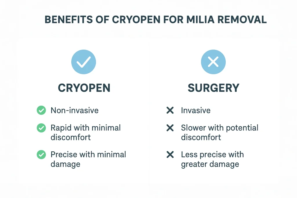 Benefits of cryopen for milia removal Eastcote compared to surgical treatments.