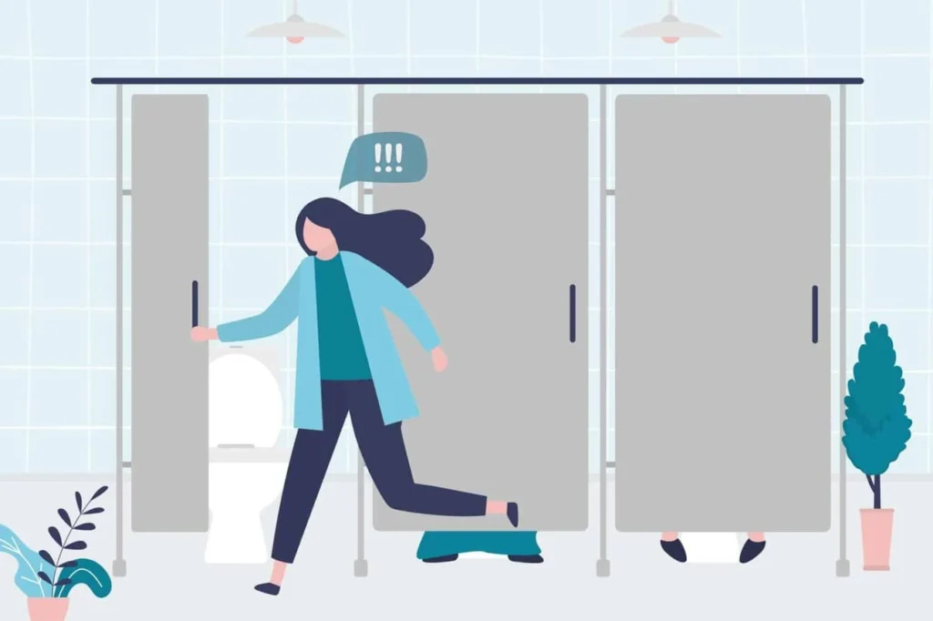 graphic of Urine incontinence Eastcote woman running to the toilet.