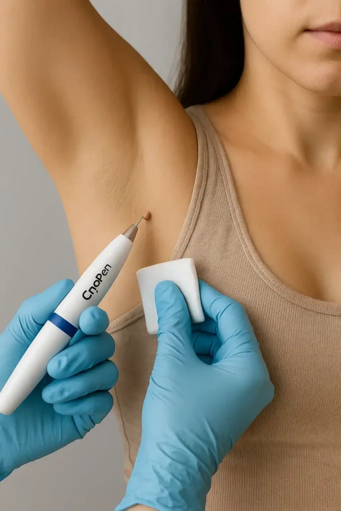 woman having cryopen to remove underarm skin tags Eastcote