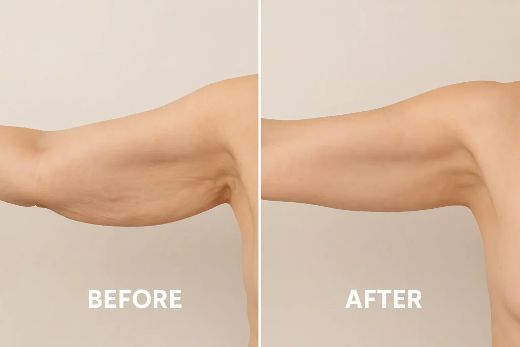 Picture of LA LIPO Eastcote before and after results of skin tightening treatment on the upper arms.